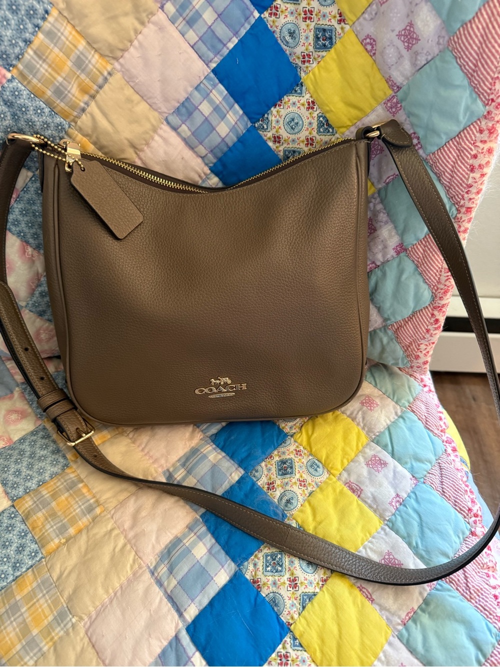 Coach Taupe Pebbled Leather Crossbody Hobo with Gold Hardware - Picture 2 of 4